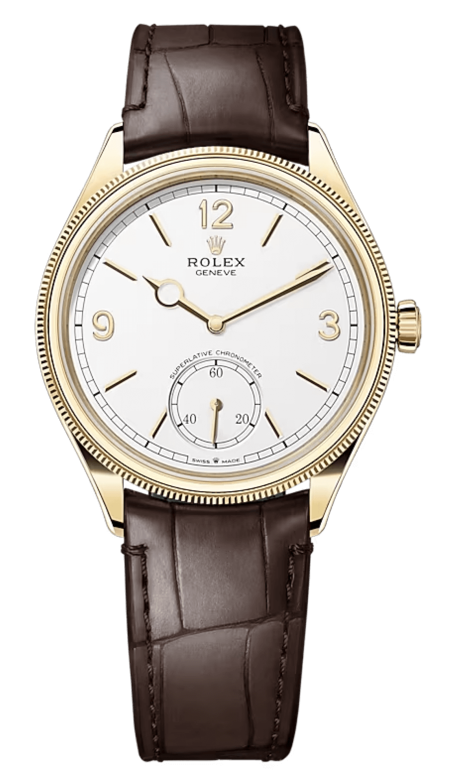 Rolex Perpetual 1908 Intense White Yellow Gold Alligator Men’s Watch (52508)
