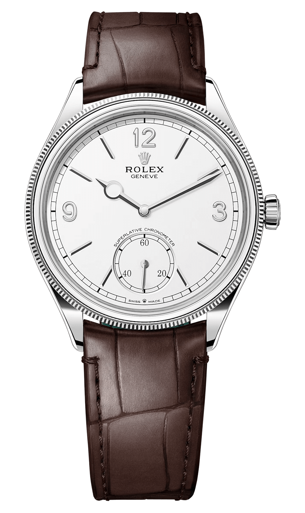 Rolex Perpetual 1908 Intense White Gold Brown Alligator Men’s Watch (52509)