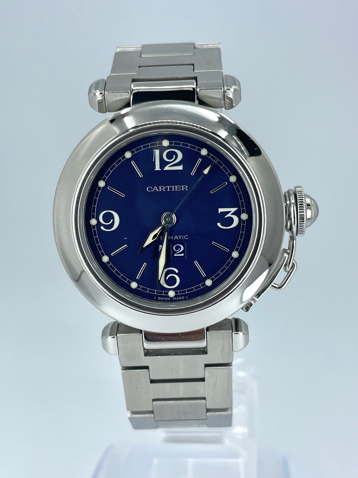 Cartier Pasha SS 35MM Blue W31014M/2475