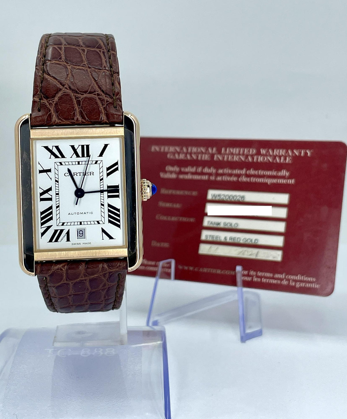 Cartier Tank Solo Xl Silver Rose Gold Leather W5200026