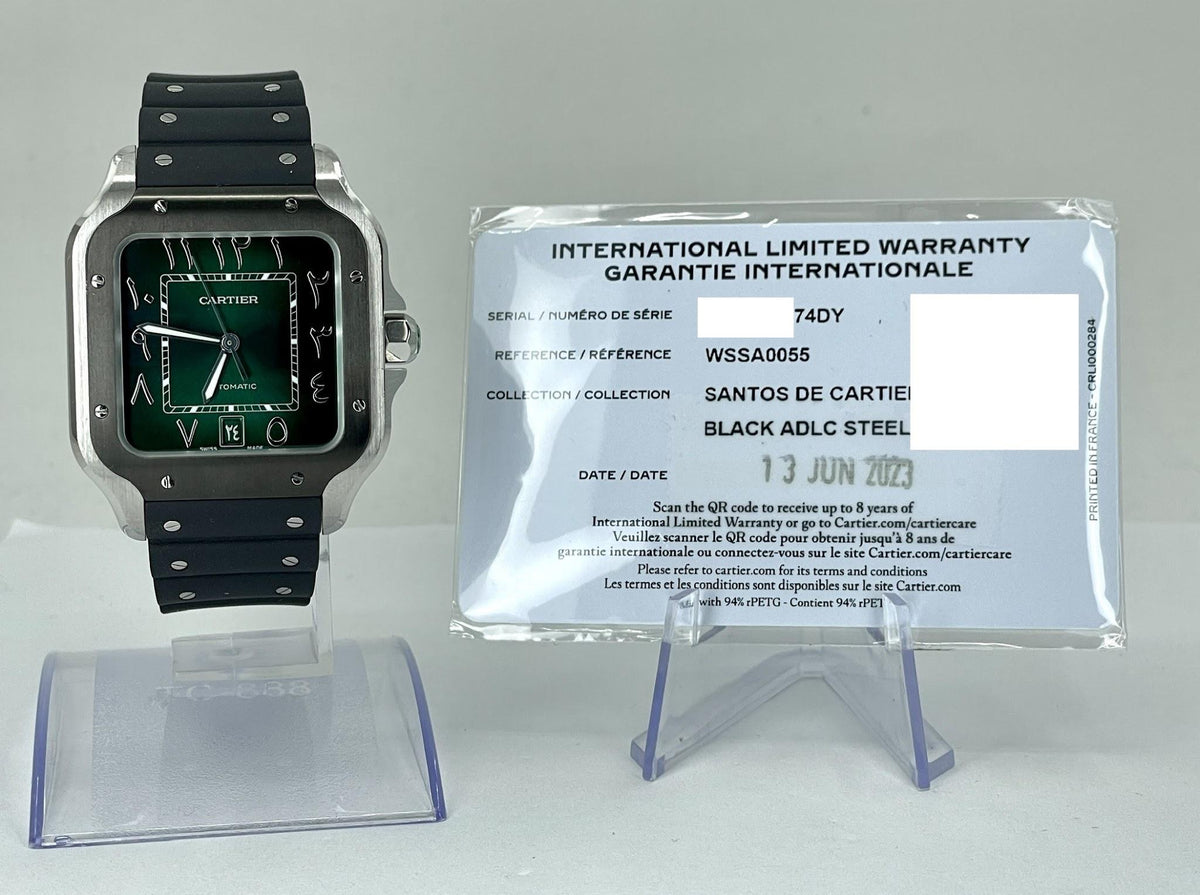 Cartier Santos De Cartier Watch Green Arabic Dial Rubber, SS Bracelet And Leather Bracelet WSSA0055