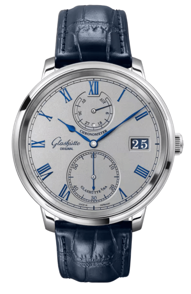 Glashütte Original Senator Chronometer White Gold Blue Alligator (1-58-08-01-04-61)
