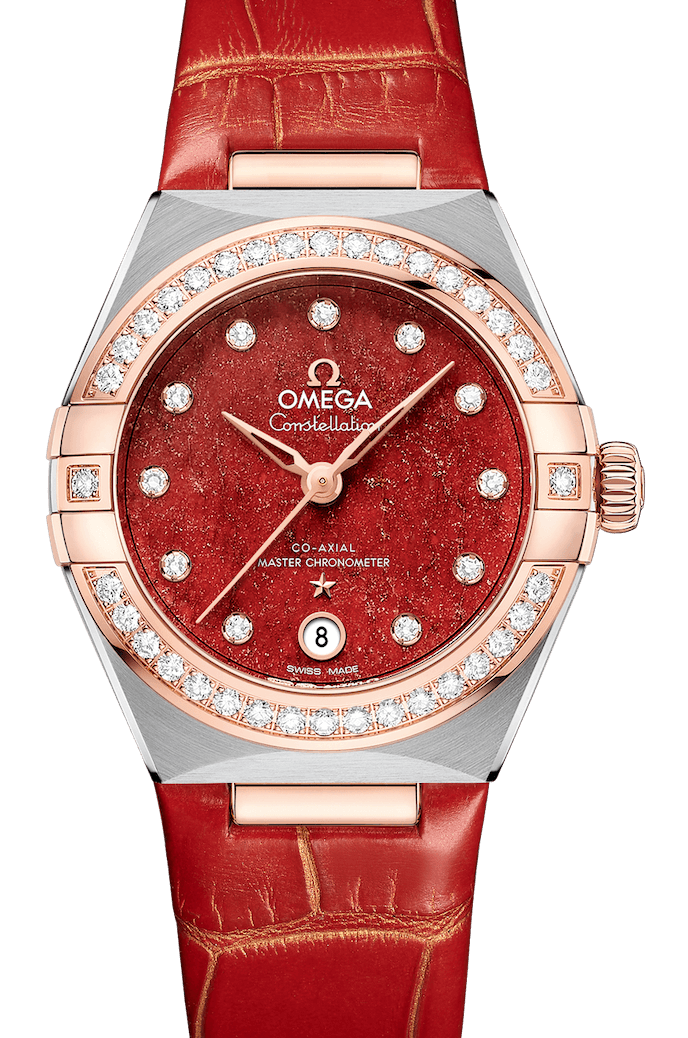 Omega Constellation Co-Axial Master Chronometer 29mm Steel Gold Diamond Red Alligator Ladies Watch