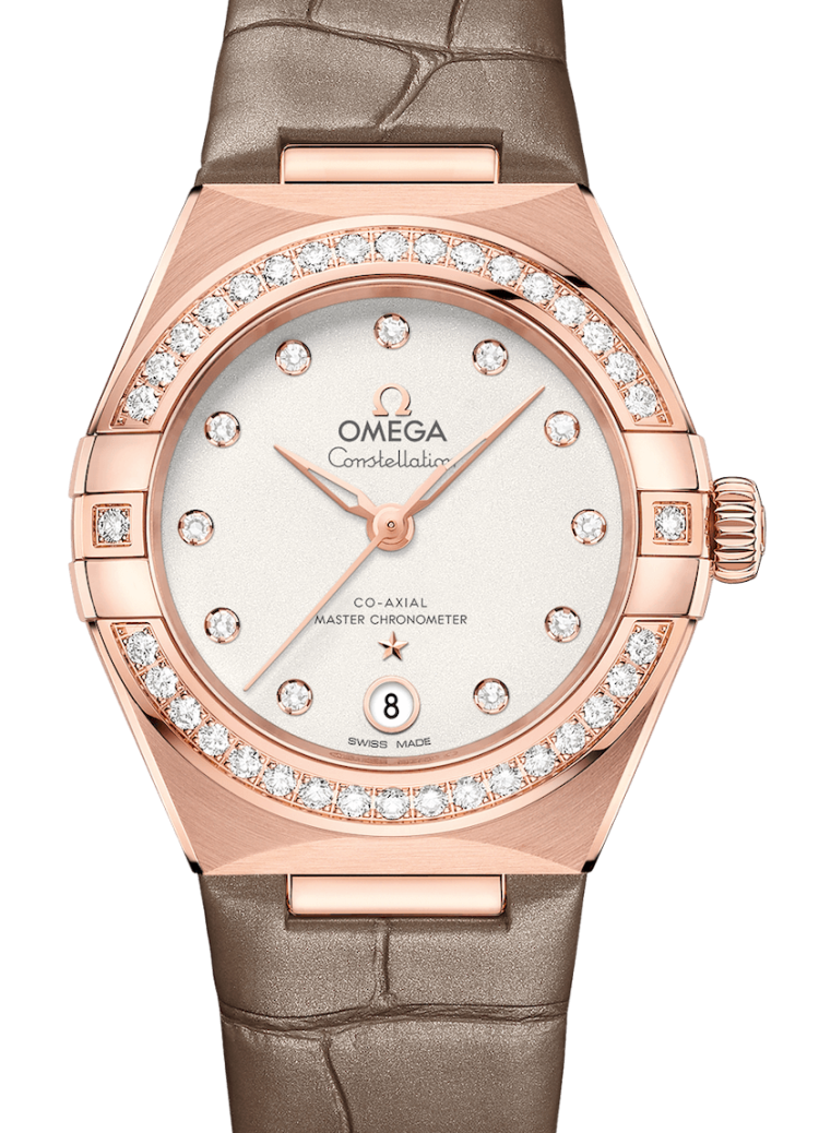 Omega Constellation Co-Axial Master Chronometer 29mm Sedna Gold Diamond Taupe Ladies Watch
