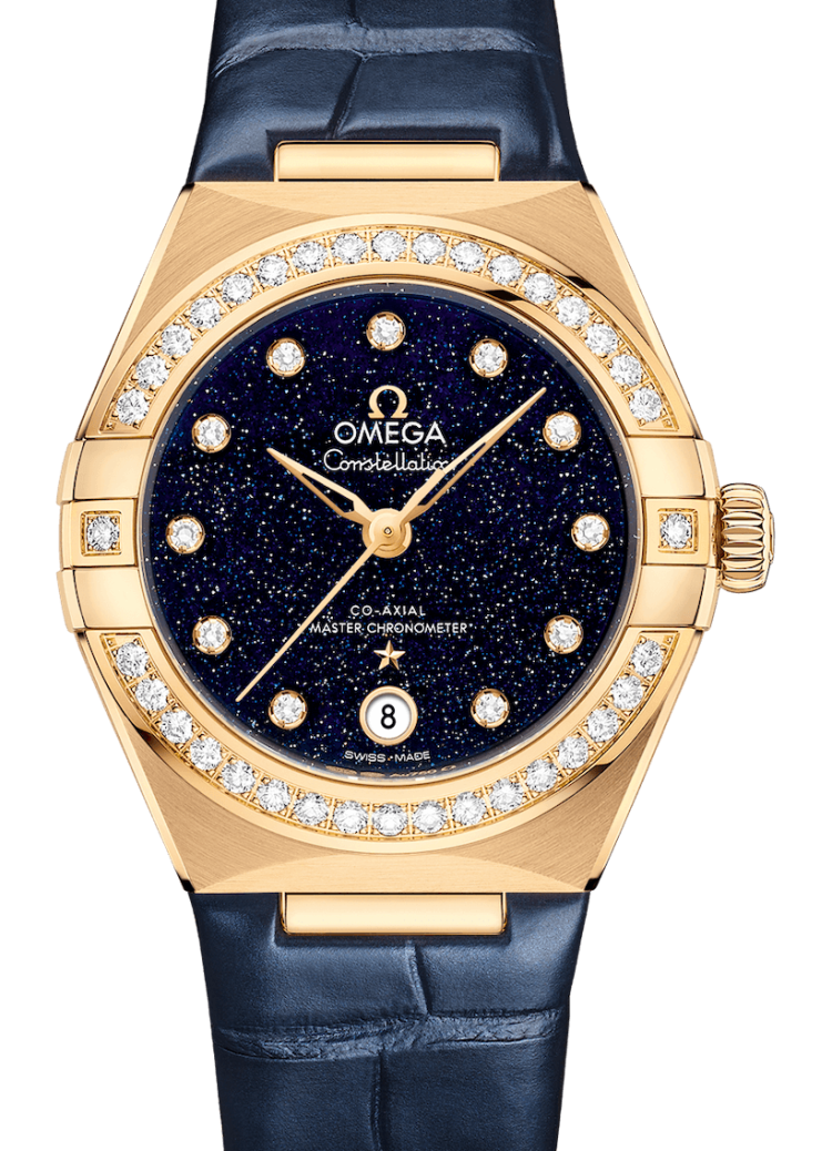 Omega Constellation Co-Axial Master Chronometer 29mm Yellow Gold Blue Aventurine Ladies Watch