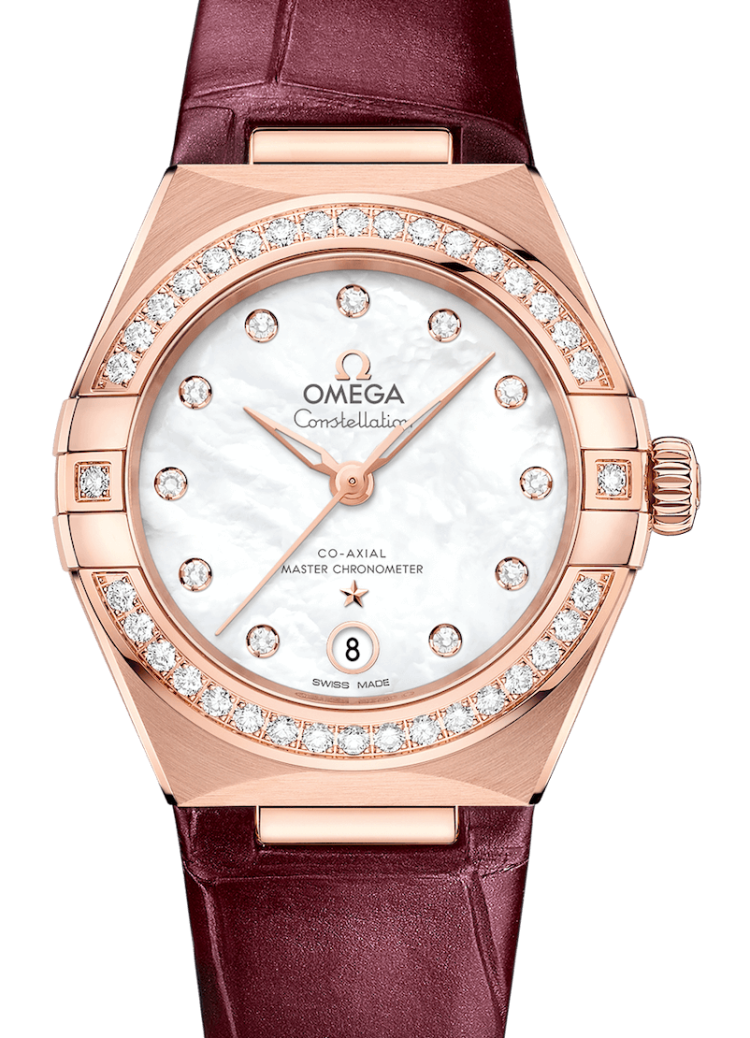 Omega Constellation Co-Axial Master Chronometer 29mm Sedna Gold Garnet Ladies Watch
