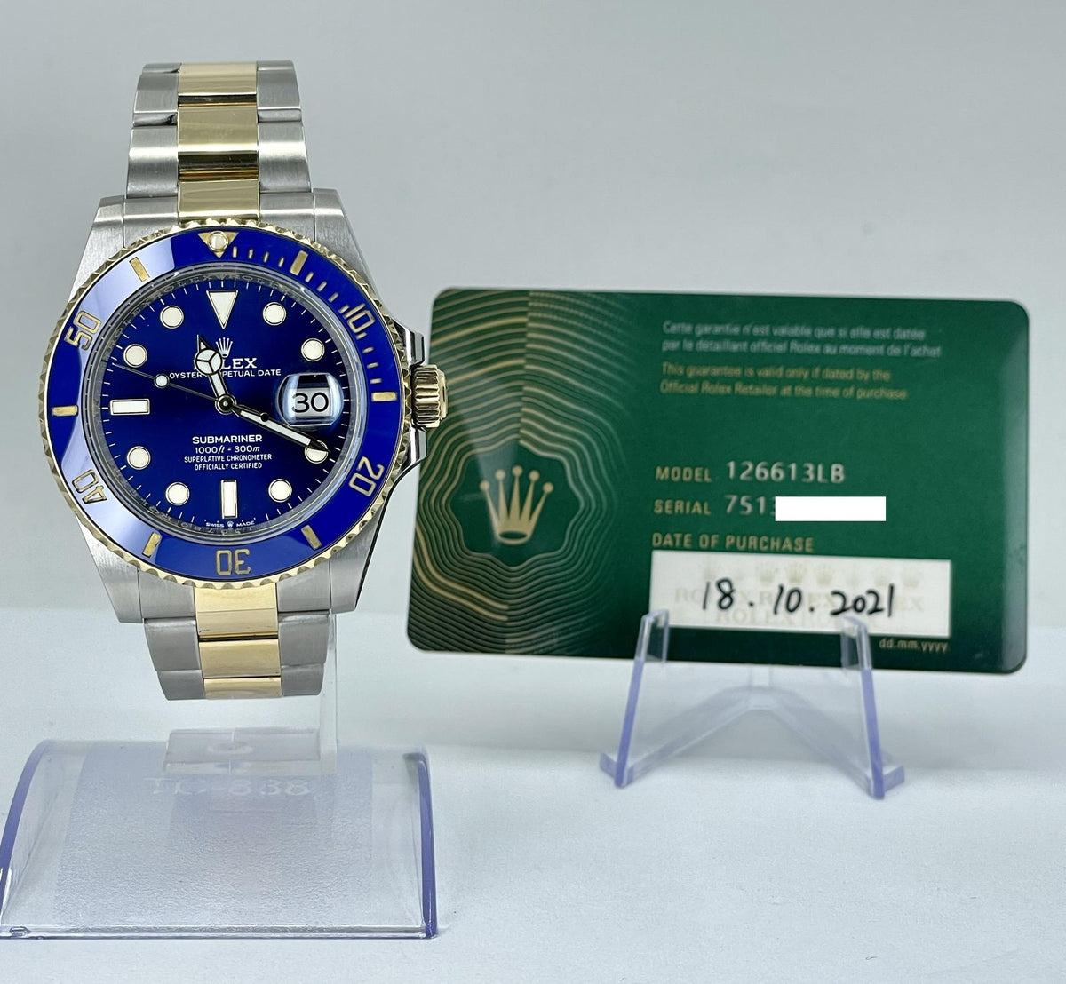 Rolex Submariner SS YG Date Blue Dial Blue Bezel Oyster 126613LB